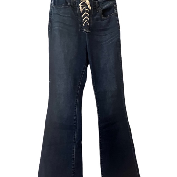 WONDERLY FLARE LEG, WAIST TIE JEANS- SIZE 30” WAIST AND 32” LENGTH! Sexy cute! - Picture 2 of 13